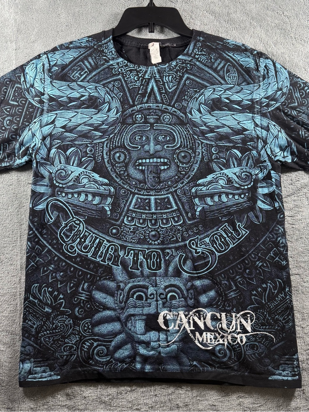 Comfort Cotton Cancun Mexico Aztec Mayan Calendar AOP T-Shirt Size Medium Rave